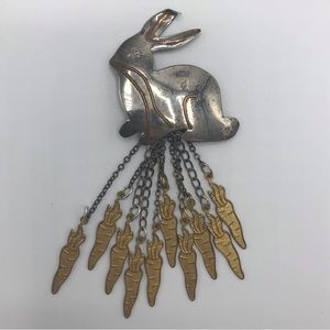 Bunny Rabbit Dangling Carrots Pin Brooch